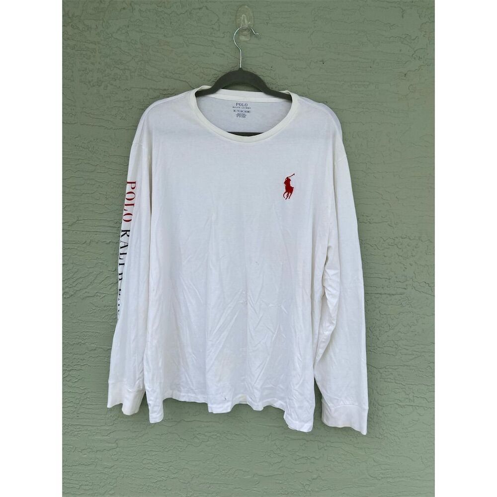 Polo Ralph Lauren Men's XL White Long Sleeve T-Shirt Logo Accents